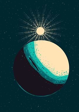 Abstract Planet with Sun in Space