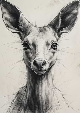 Charcoal Deer Fawn Portrait — Detailed Monochrome Pencil Sketch
