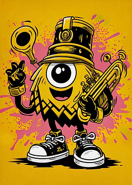 Cartoon Monster Musician with Trumpet