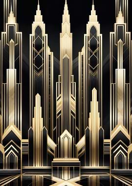 Art Deco Gold Skyline — Luxurious Geometric Cityscape Illustration