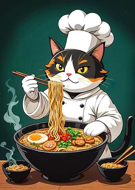Cat Chef Preparing Ramen