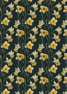 Daffodil Floral Pattern on Dark Background