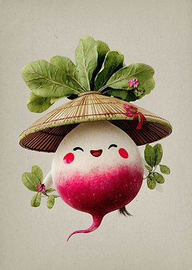 Cute Radish Character with Asian Hat