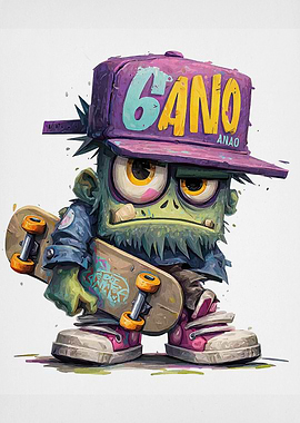 Cartoon Zombie Skateboarder with Cap