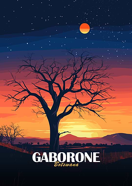Gaborone Botswana Sunset Landscape Art
