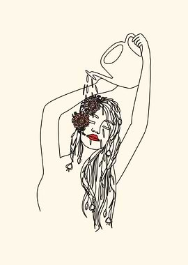 Woman Watering Flowers on Her Head