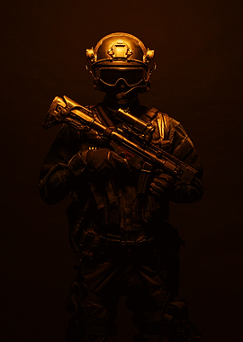 Soldier with Rifle in Dark Setting