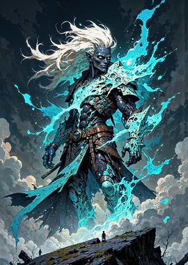 Colossal Cyan Sorcerer of the Azure Storm: Elemental Guardian of Mystic Realms