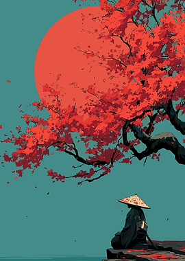 Samurai under Cherry Blossom Tree