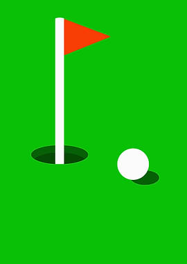 Golf Green with Ball and Flag