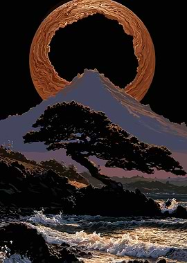 Coastal Landscape with Ringed Celestial Body