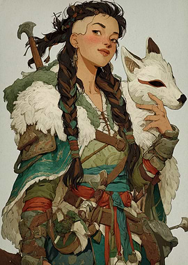 Warrior Girl with Fox Mask