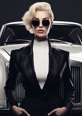 Blonde Woman in Black Suit