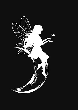 Fairy on Moon Silhouette