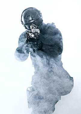 SWAT officer in smoke with laser
