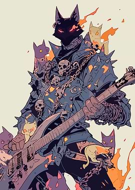 Cat Warrior Playing Guitar