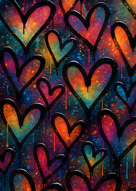 Colorful Hearts Graffiti Art