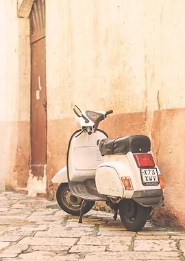 Puglia, Italy I Photography of a vintage scooter on a picturesque retro vintage Bari street Mediterranean capturing the essence of Italian streets with the authentic spirit of Italy
