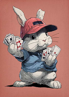 Rabbit playing poker with cards