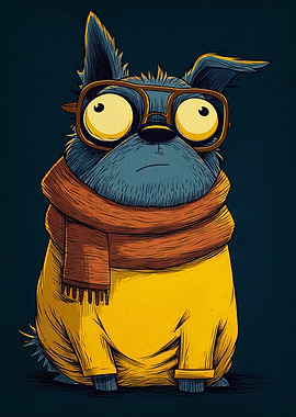 Cartoon Dog with Glasses and Scarf