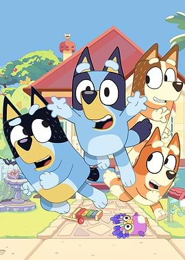 Bluey and family cartoon scene