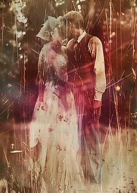 Distressed Vintage Wedding Portrait – Romantic Old Photograph Art Print