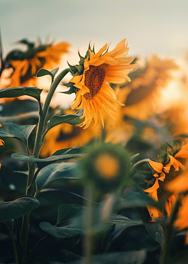 Field of Sunflowers in Warm Light