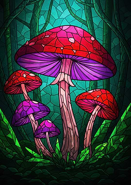 Stained Glass Mushroom Forest