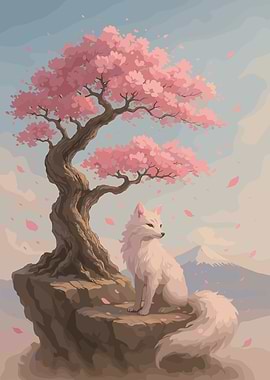 Fox under Cherry Blossom Tree