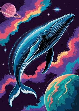 Whale in Space with Planets
