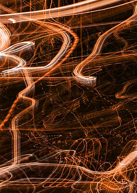Abstract Orange Light Trails on Black