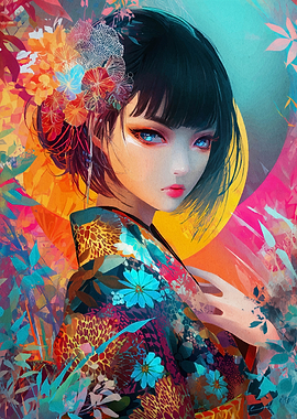 Anime Girl in Floral Kimono