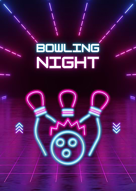 Neon Bowling Night Poster