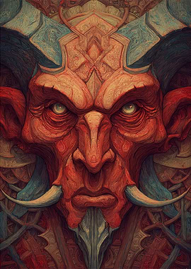 Detailed Demon Face Digital Art