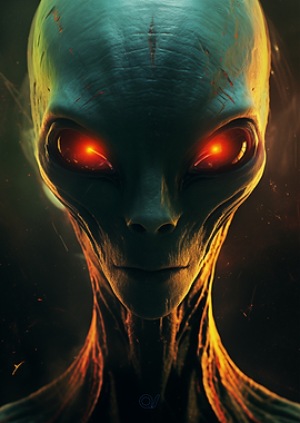 Alien with Glowing Red Eyes