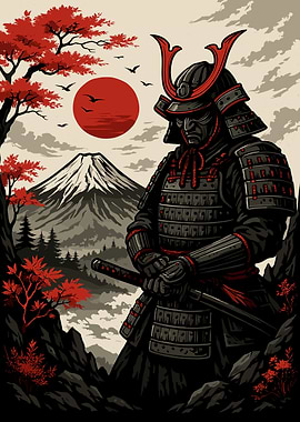 Samurai Warrior with Mountain Backdrop