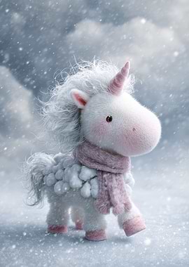 Winter Unicorn with Scarf in Snow
