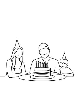 Family Birthday Celebration Minimalist Line Art