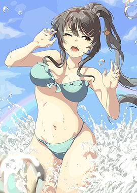 Girl in Bikini Splashing Water