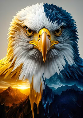 Majestic Eagle Portrait with Landscape Fusion