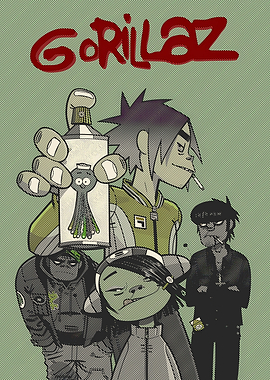 Gorillaz band cartoon illustration