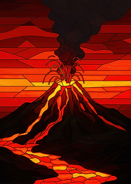 Volcano Eruption Stained Glass Art