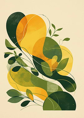 Abstract Green and Yellow Floral Art