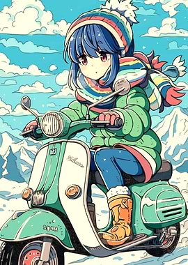 Charming Girl on Scooter in Open Road