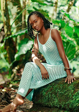 Woman in Crochet Dress in Nature