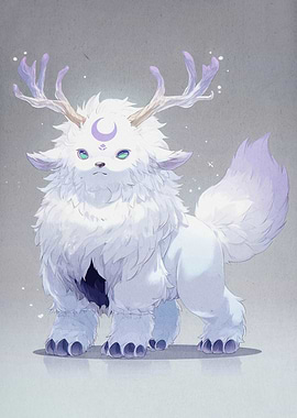 Fantasy White Creature with Antlers