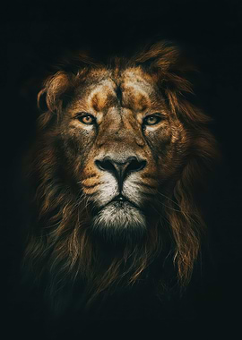 Majestic Lion Portrait on Black Background