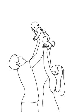 Minimalist Family Happy Moment Line Art