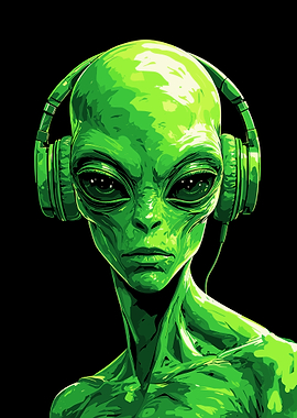 Green Alien with Headphones