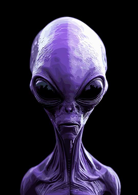 Purple Alien Portrait on Black Background
